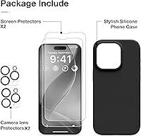 Vista 6 de GONEZ Funda de silicona para iPhone 15 Pro Max, compatible con Magsafe, protector de cámara + protector de pantalla, forro de microfibra suave Negro