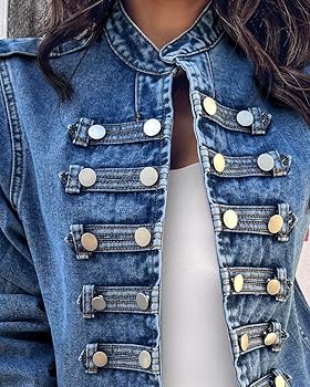ジャケット・アウター gold button collarless denim jacket Gold Button Denim Jacket - Jackets / Coats / Vests / Blazers