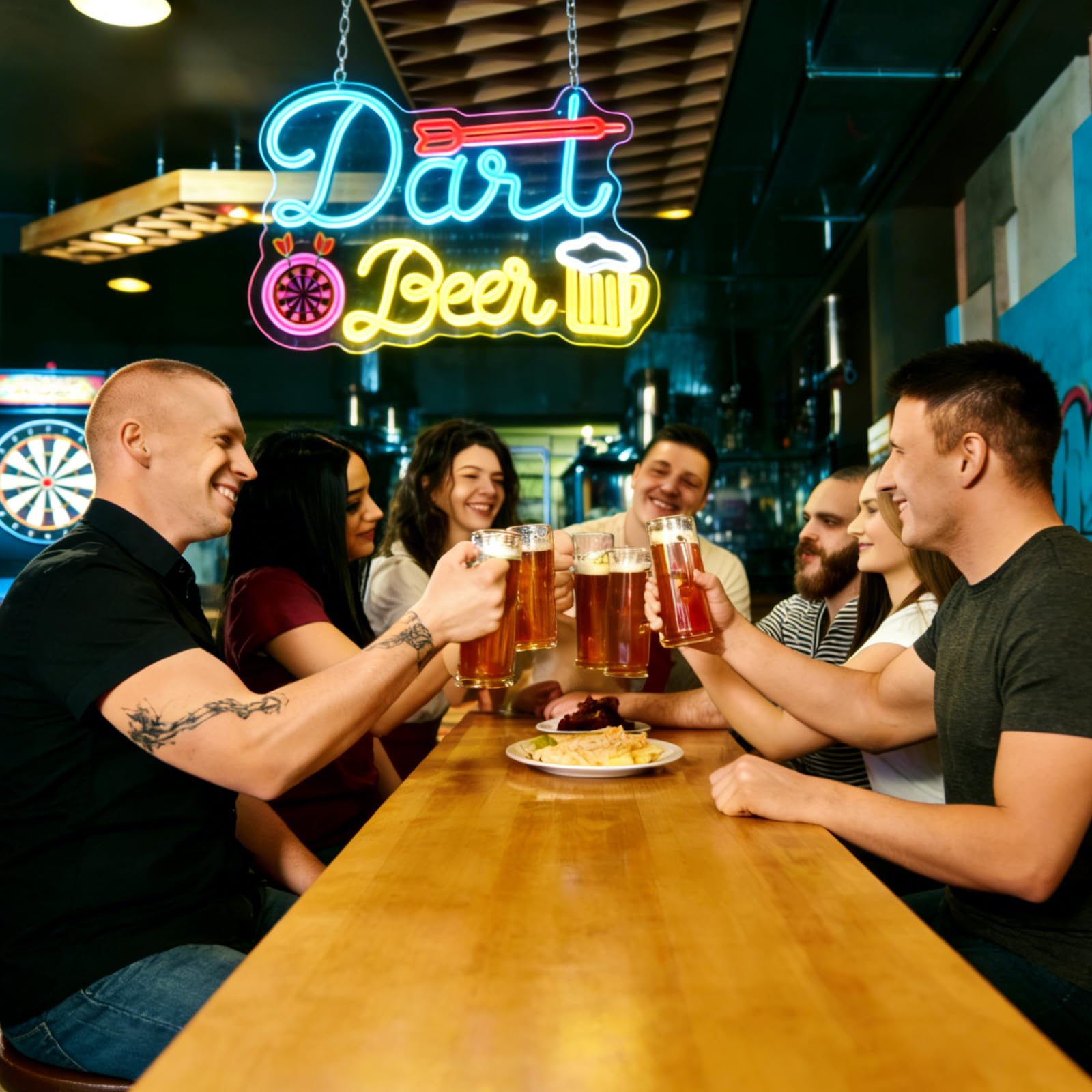 Panneau lumineux néon sur la bière – Cible de fléchettes néon LED et bière, décoration murale pour bar, salle de fête, cave, pub, salle de jeux, cadeau pour les fans de fléchettes et de bière