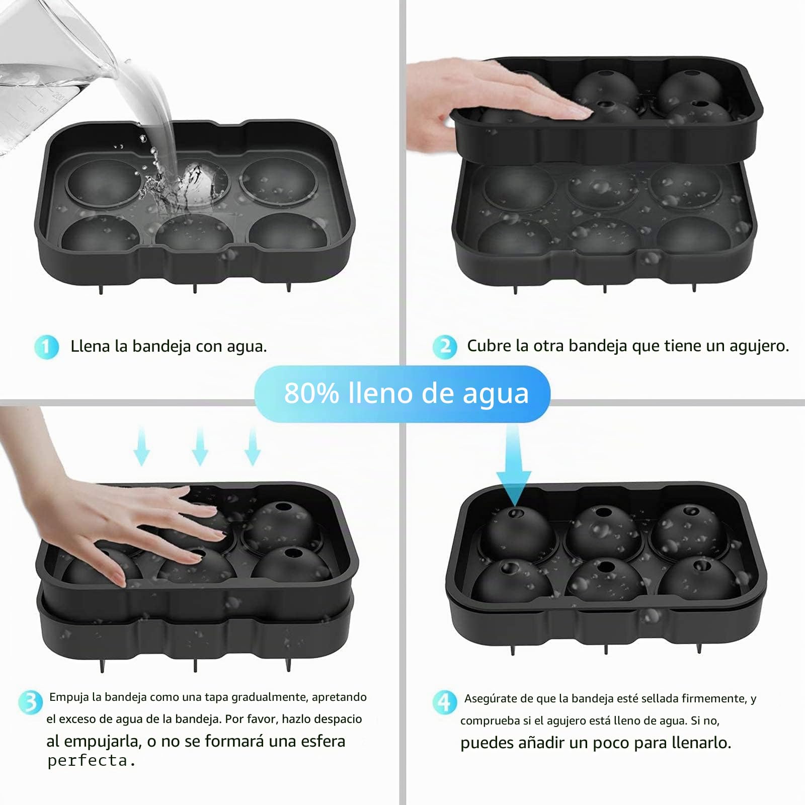Cubitera Silicona 2 Piezas Molde Hielo Redondo con Embudo Sin BPA Reutilizable para Whisky Cócteles