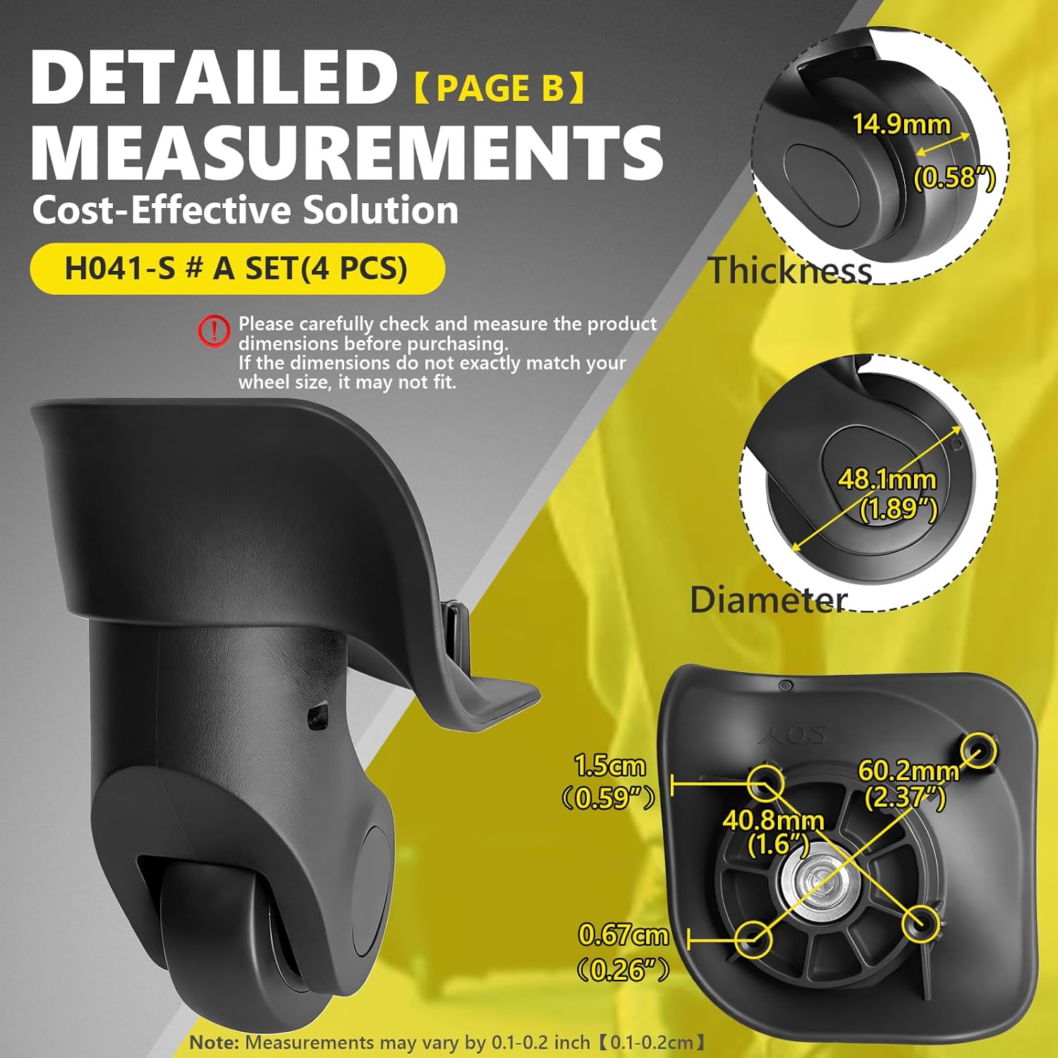 Luggage Wheels Replacement for Suitcase, Replacement Luggage Wheel Repair Suitcase Wheels (H041-S-4-a-set)