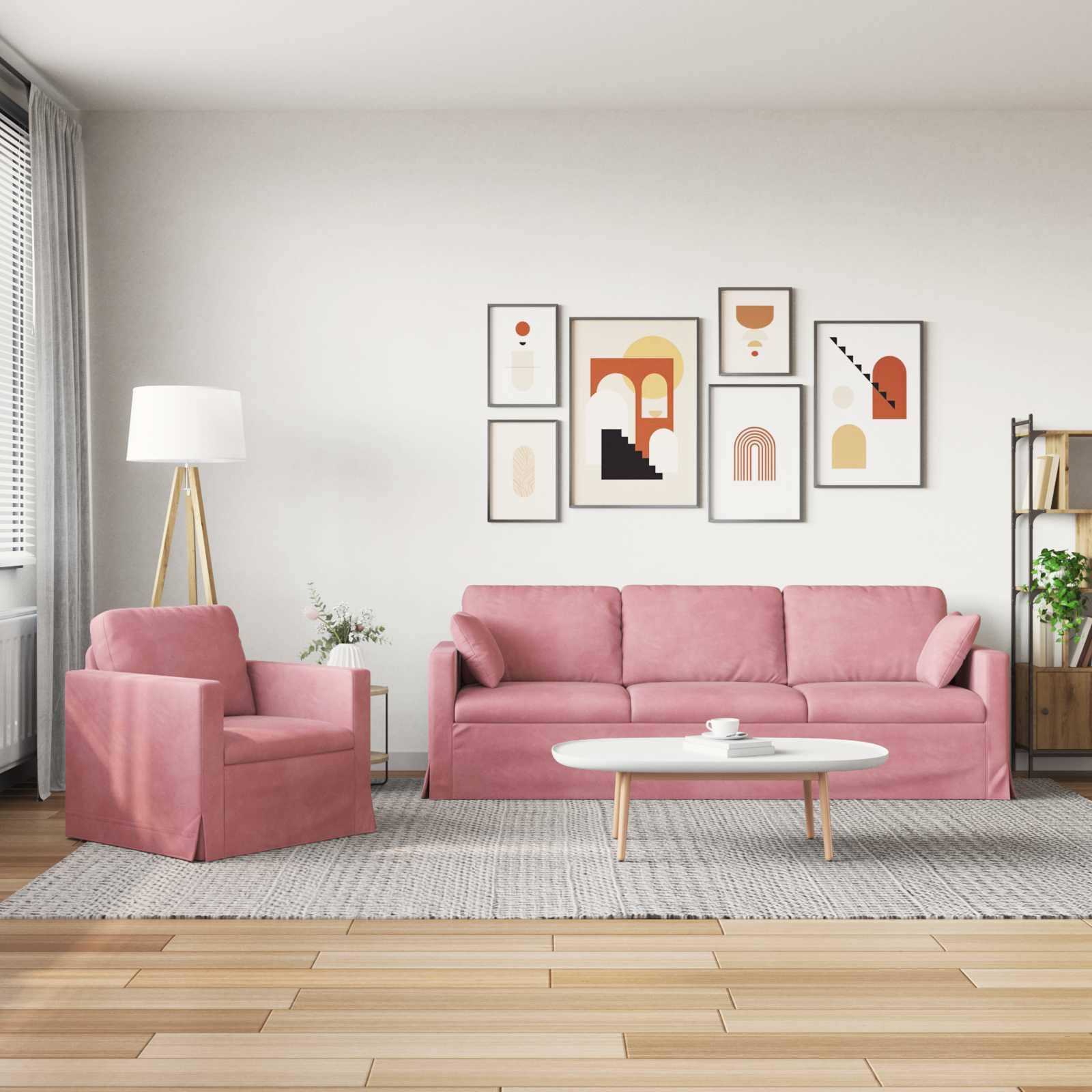 Juego de sofá modular rosa 2 piezas 228 x 78 x 80 cm tela de terciopelo con marco delgado para sala de estar