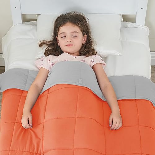 Miniatura 5 de yescool Manta con peso para niños (7 libras, 41 x 60 pulgadas, naranja) Manta pesada refrescante para dormir, perfecta para 60-90 libras, manta