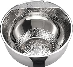 DOPMEP Rice Washer Strainer Bowl -4-in-1 Washing Bowl for Quinoa,Stainless Steel Side Drainers Colander for Cleaning & Rinsing Fruits,Vegetables,& Beans -Versatile Kitchen Tool,Silver,26.8x24x13.5 cm