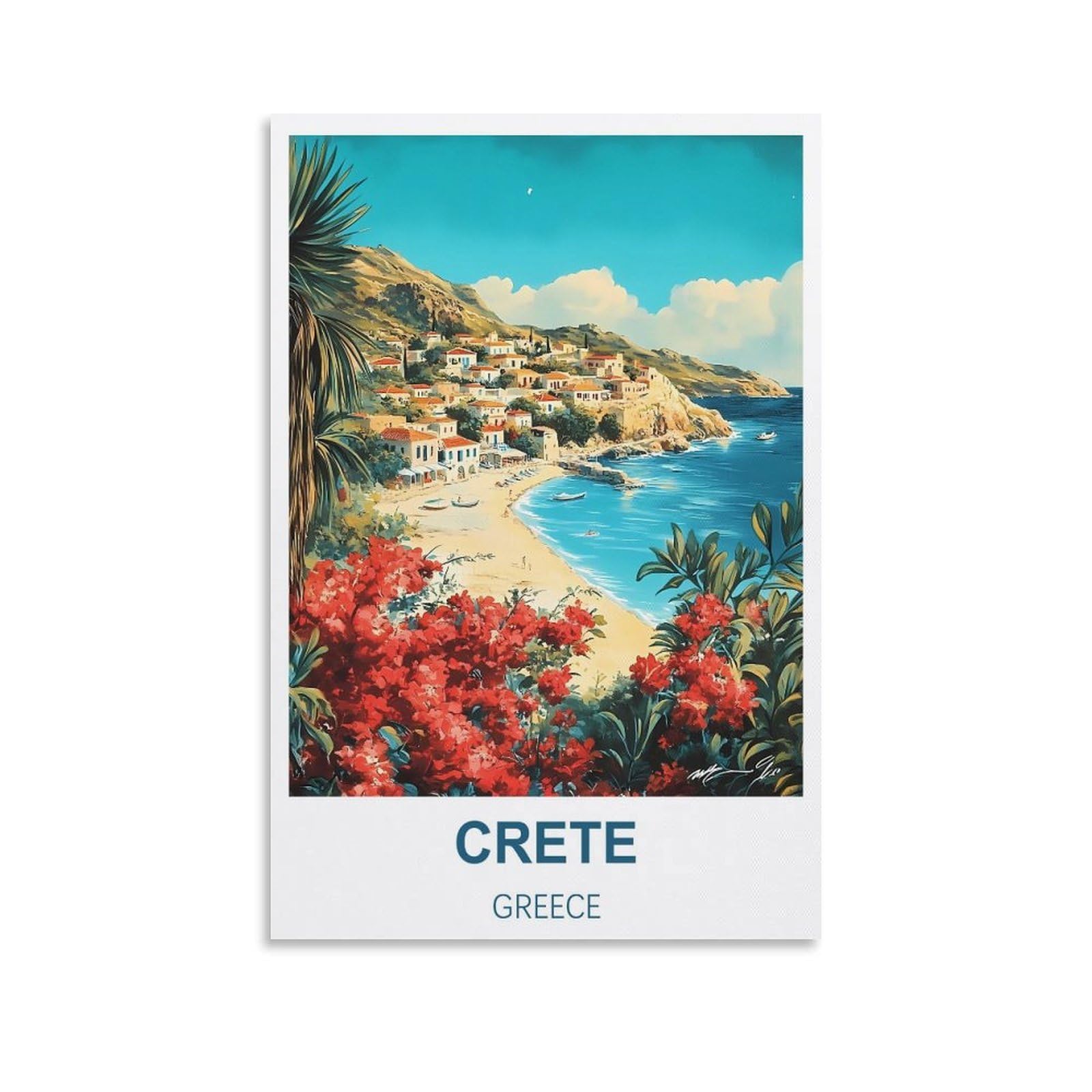 FJIWECWSQ Crete Greece Vintage Travel Posters 16x24inch(40x60cm) Canvas Wall Art Painting Prints