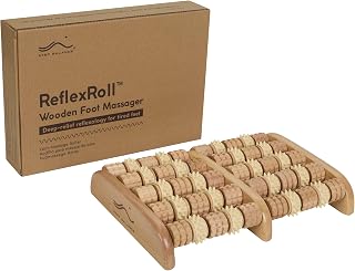 ReflexRoll Wood Foot Massager Roller, 50 Rolls, 29 cm | 50 rolls of double texture on non-slip base, noiseless and without batteries, 29cm