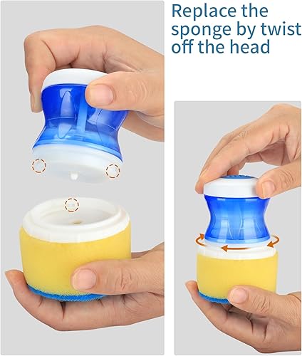 Miniatura 5 de YeuDeuy Dish Scrubber with Soap Dispenser for Dish Pot Pan Kitchen Sink Cleaning, Plam Brush with Sponge Head 3pcs