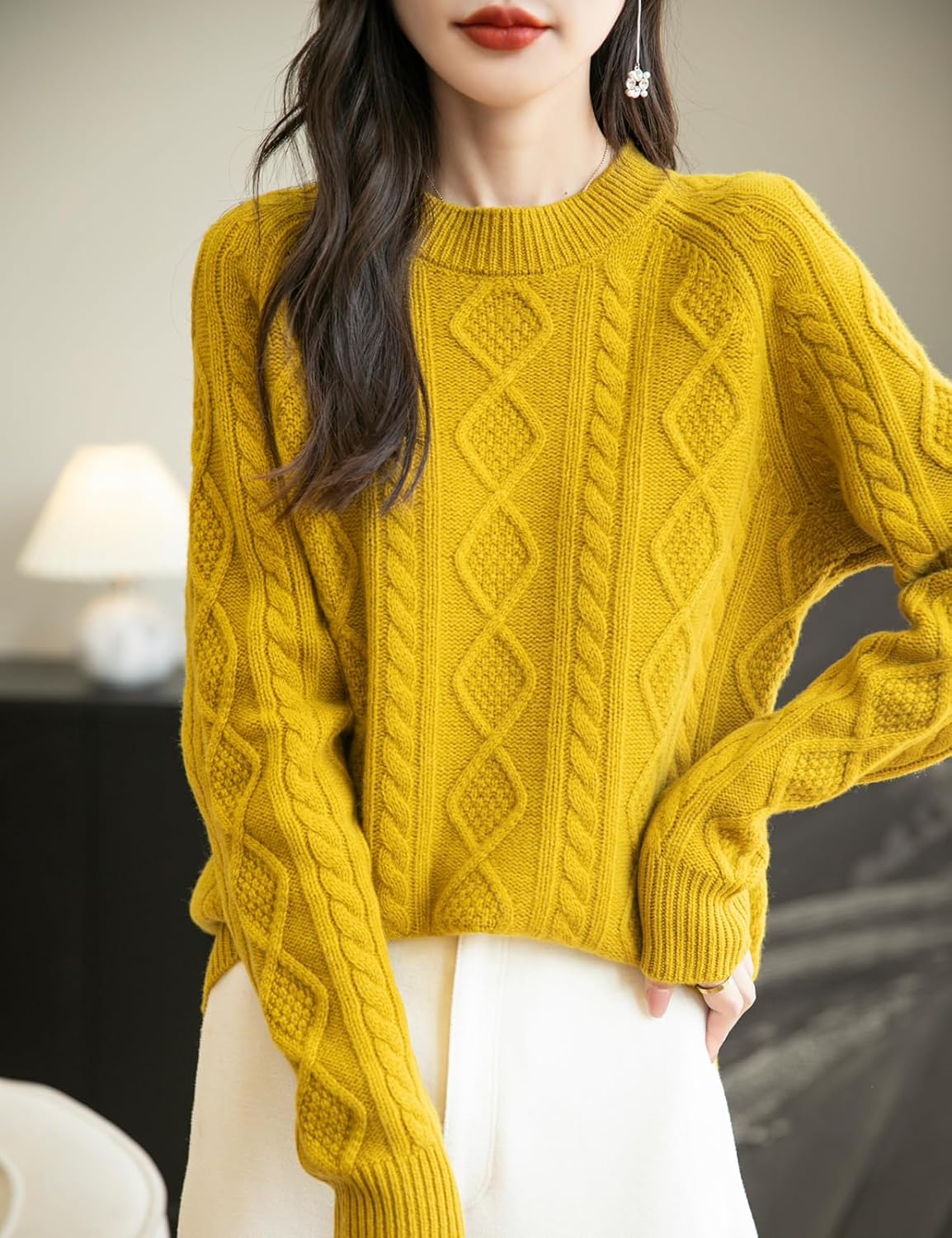 Chanyarn Women's 100% Merino Wool Sweater 2025 Fall Winter Casual Crewneck Long Sleeve Vintage Cable Knitted Sweater - Image 4