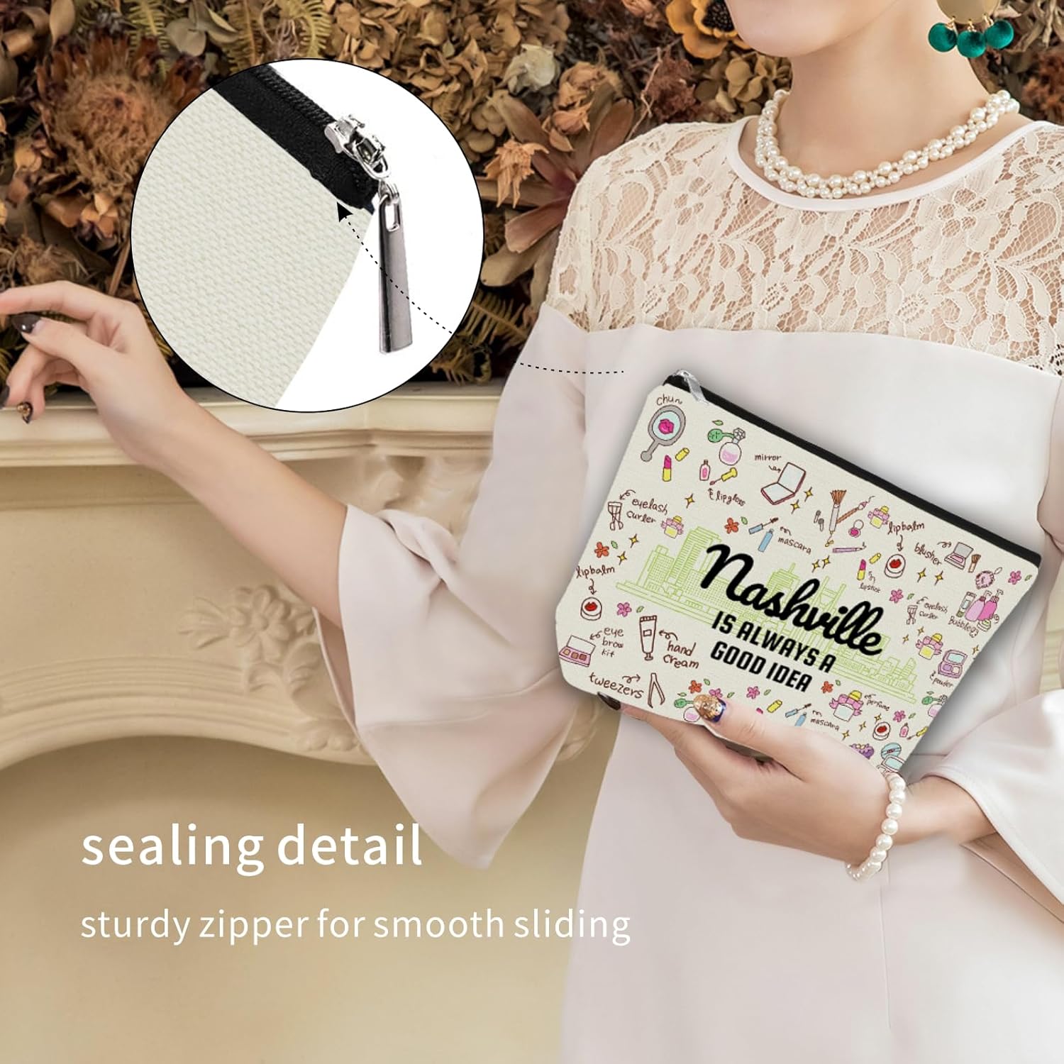 Nashville Travel Easter Gifts: Perfect Makeup Bag Nashville Is Always A Good Idea For Teen Girl & Women Travellers.Ideal Trip Gift Cosmetic Bag For Travel, Parties, Birthdays. - Image 6