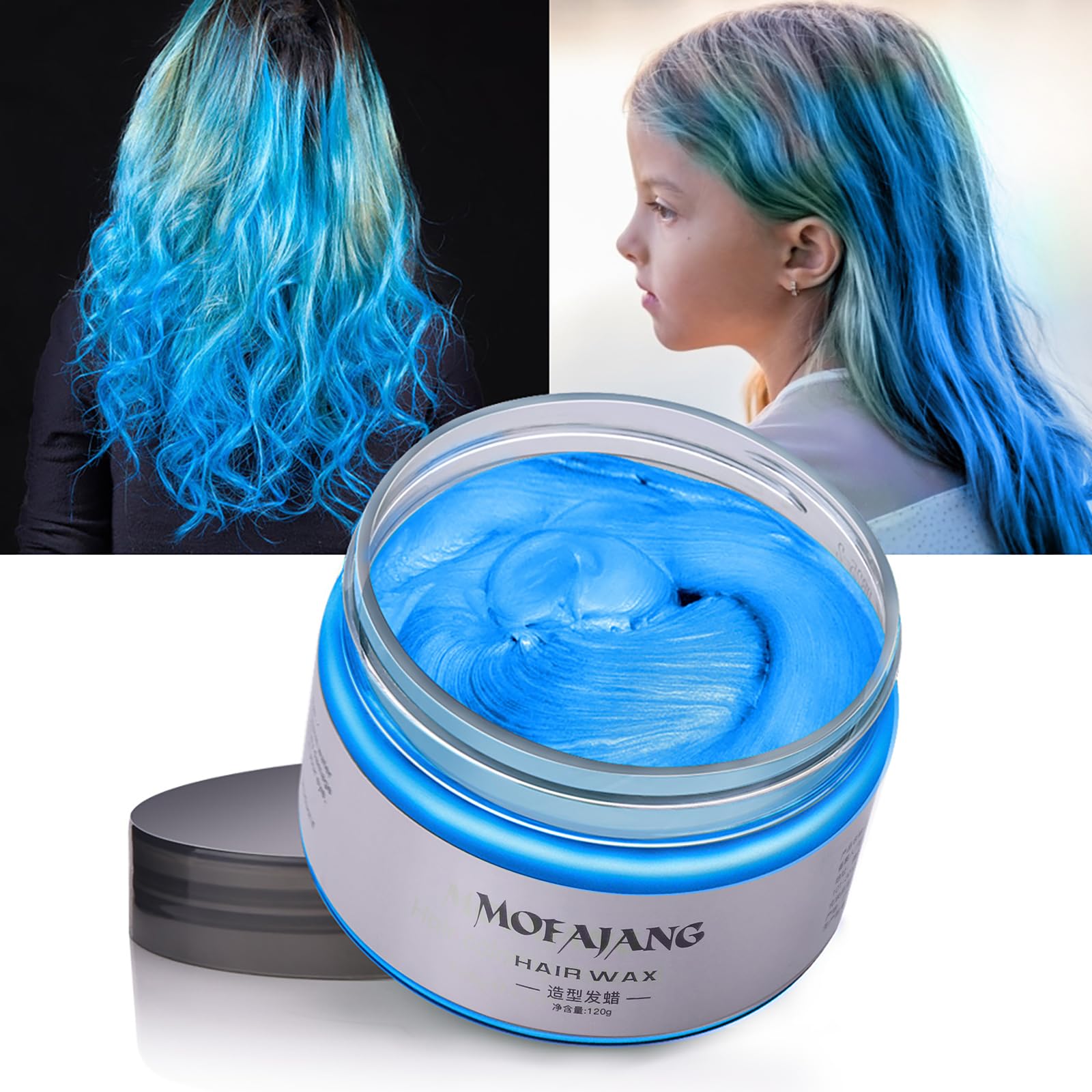 Hair Colour Wax, 120g Temporary Coloured Hair Paint Wax, Easy Washable Colour Change Hair Dye for Women Men(Blue)