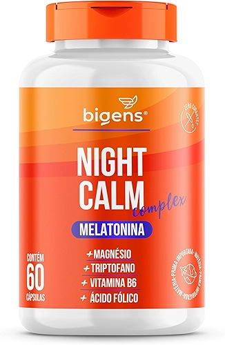 Night Calm Complex, Melatonina, magnésio, triptofano, Vitaminas B6 e B9, 60 cápsulas, Biogens