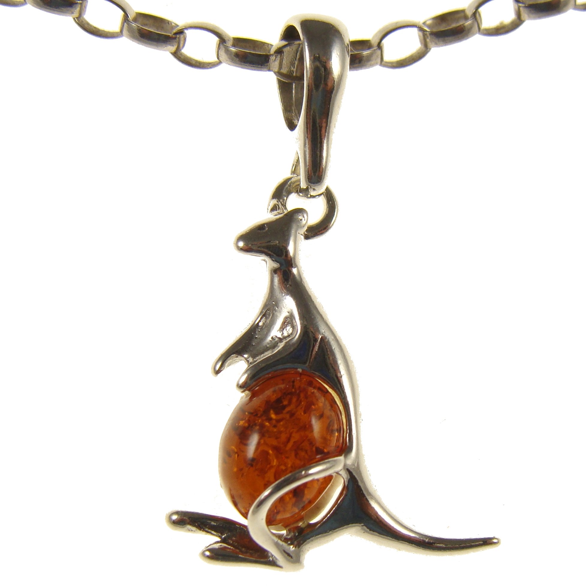 BALTIC AMBER AND STERLING SILVER 925 DESIGNER COGNAC KANGAROO PENDANT JEWELLERY JEWELRY (NO CHAIN)
