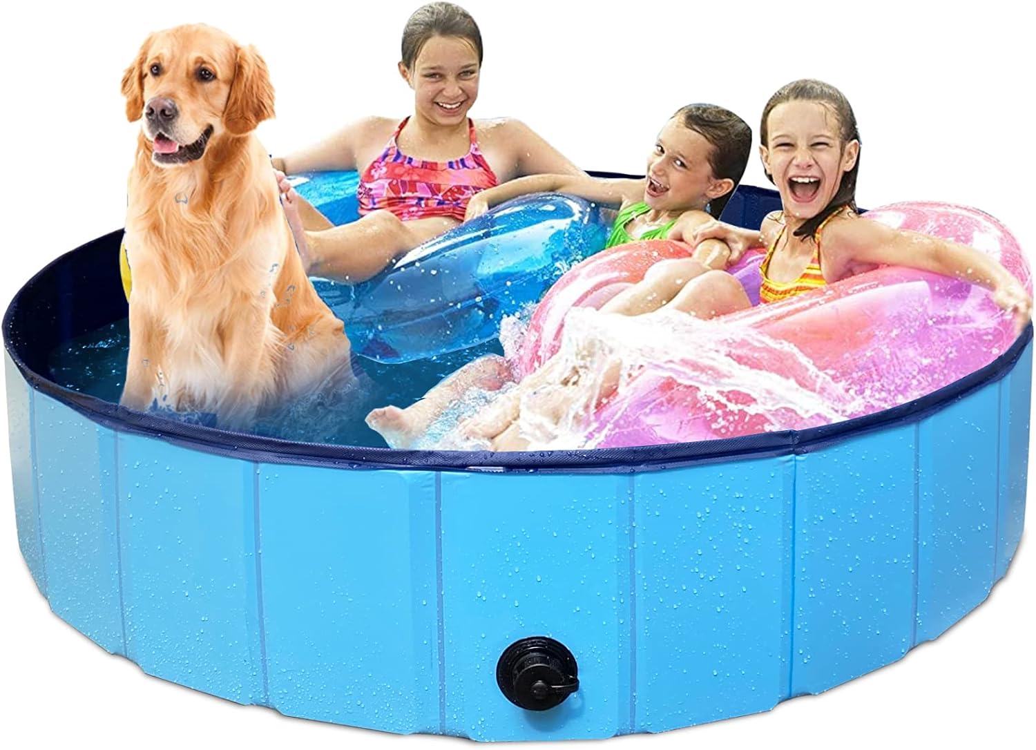Foldable Dog Pet Bath Pool,Hard Plastic Collapsible Pet Bath Tub & Wading Pool or Dogs and Cats for Indoor/Outdoor Use,Blue 63 x 12Inches