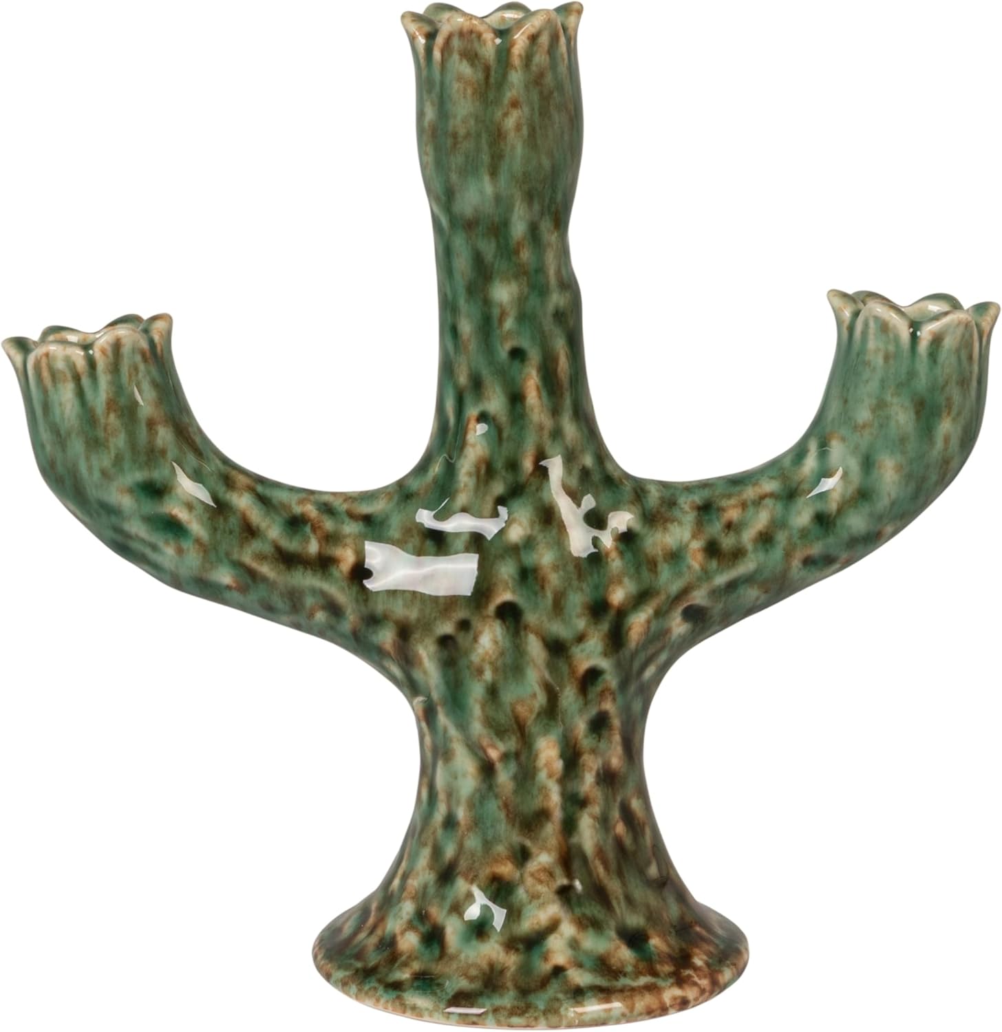 Creative Co-Op Stoneware Flower-Shaped Candelabra in Reactive Glaze, Green