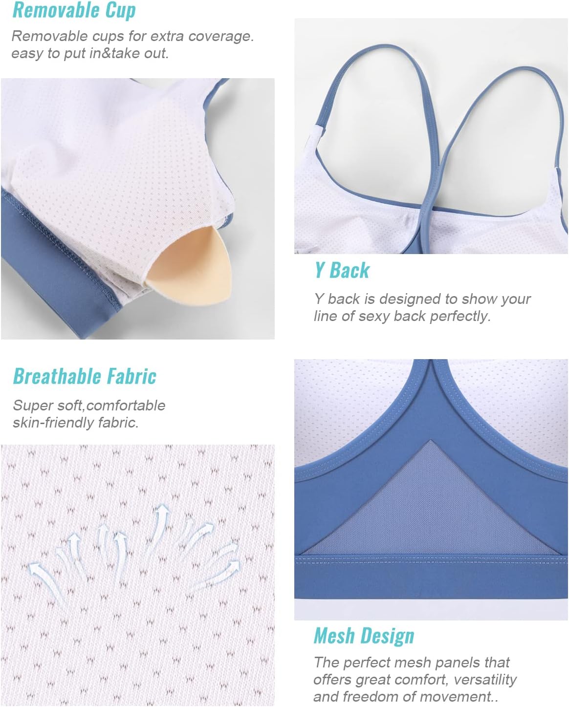 RUNNING GIRL Y-Back Sports Bras for Women, Medium Impact Wirefree Padded Bra Workout Crop Top Longline Sports Bra Push up - Image 5