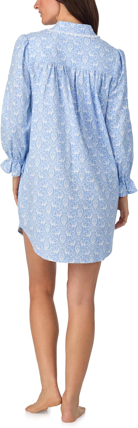 Lanz of Salzburg Women's 100% Cotton Flannel 36" Notch Collar Nightgown, Button-Down, Pintuck Neckline & Lantern Sleeves - Image 3