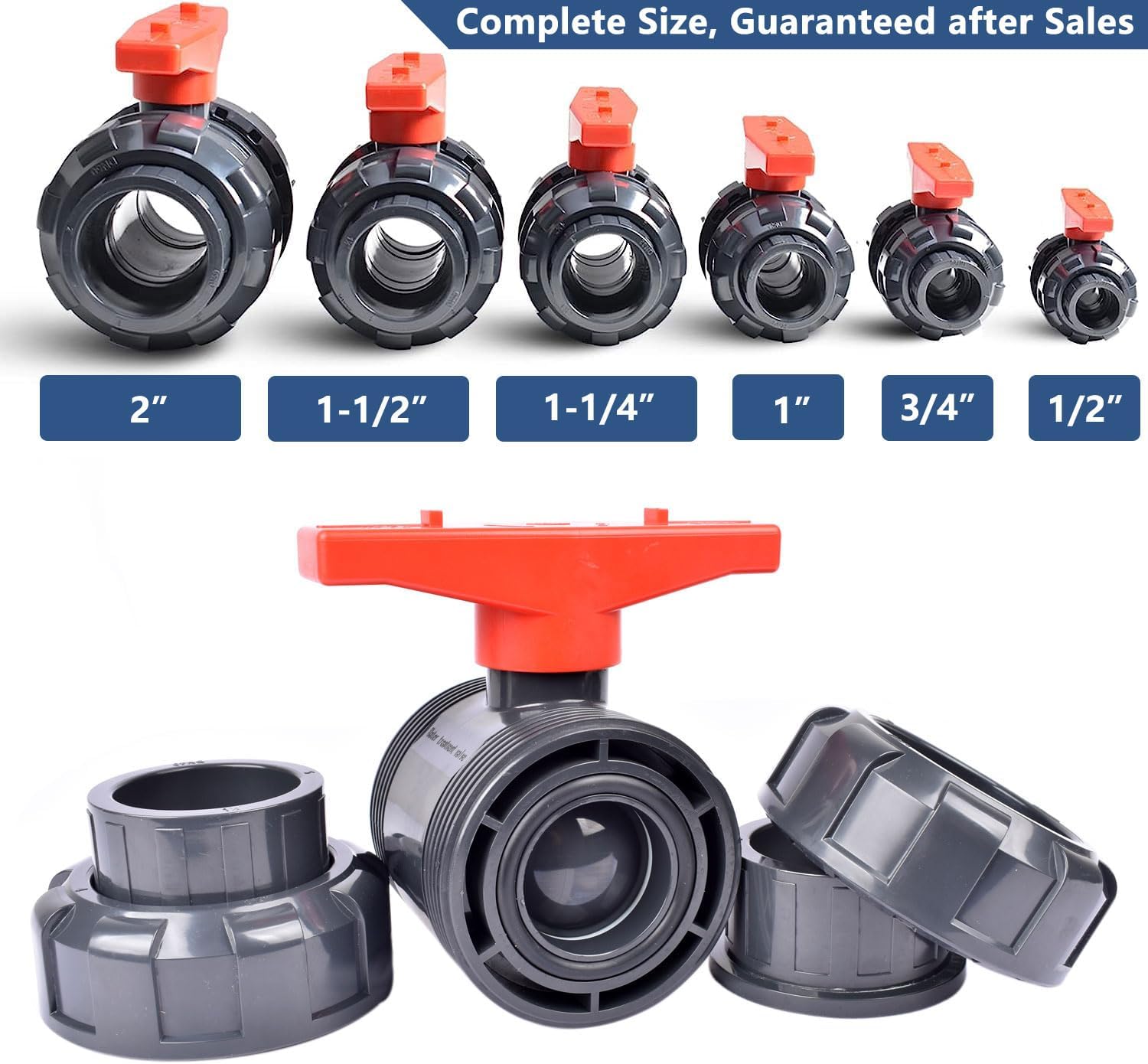 Union Ball Valve 1-1/2" with Full Port (2-Pack), UPVC Full Flow Ball Valve - U.S. ASTM EPDM O-Rings and Reversible PTFE Seats，Rated at 230 PSI, 1 1/2 inch Socket (1 1/2")
