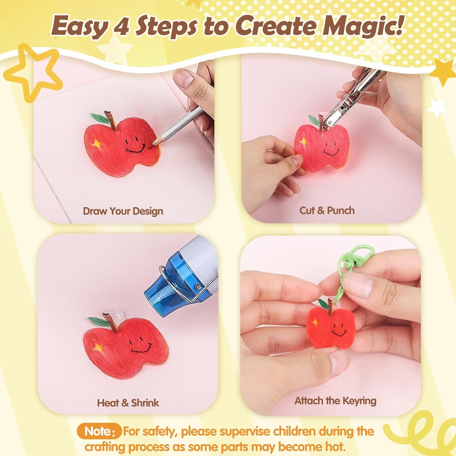 Ecoofor 198PCS Shrink Plastic Kit with 20 Shrink Sheets, Hole Punch, Keychain Accessories & Colored Pencils, DIY Shrinky Art Craft Set for Keychain Making, Easter & Mother’s Day Gifts