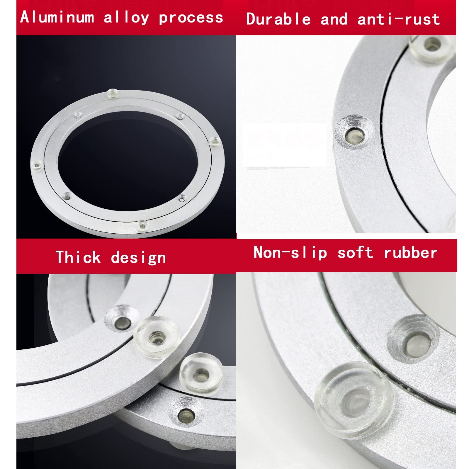 Lazy Susan - Cuscinetto per giradischi in lega di alluminio resistente, base girevole per tavolo da pranzo, supporto TV, monitor, dimensioni: 150-600 mm, rotazione liscia, design durevole