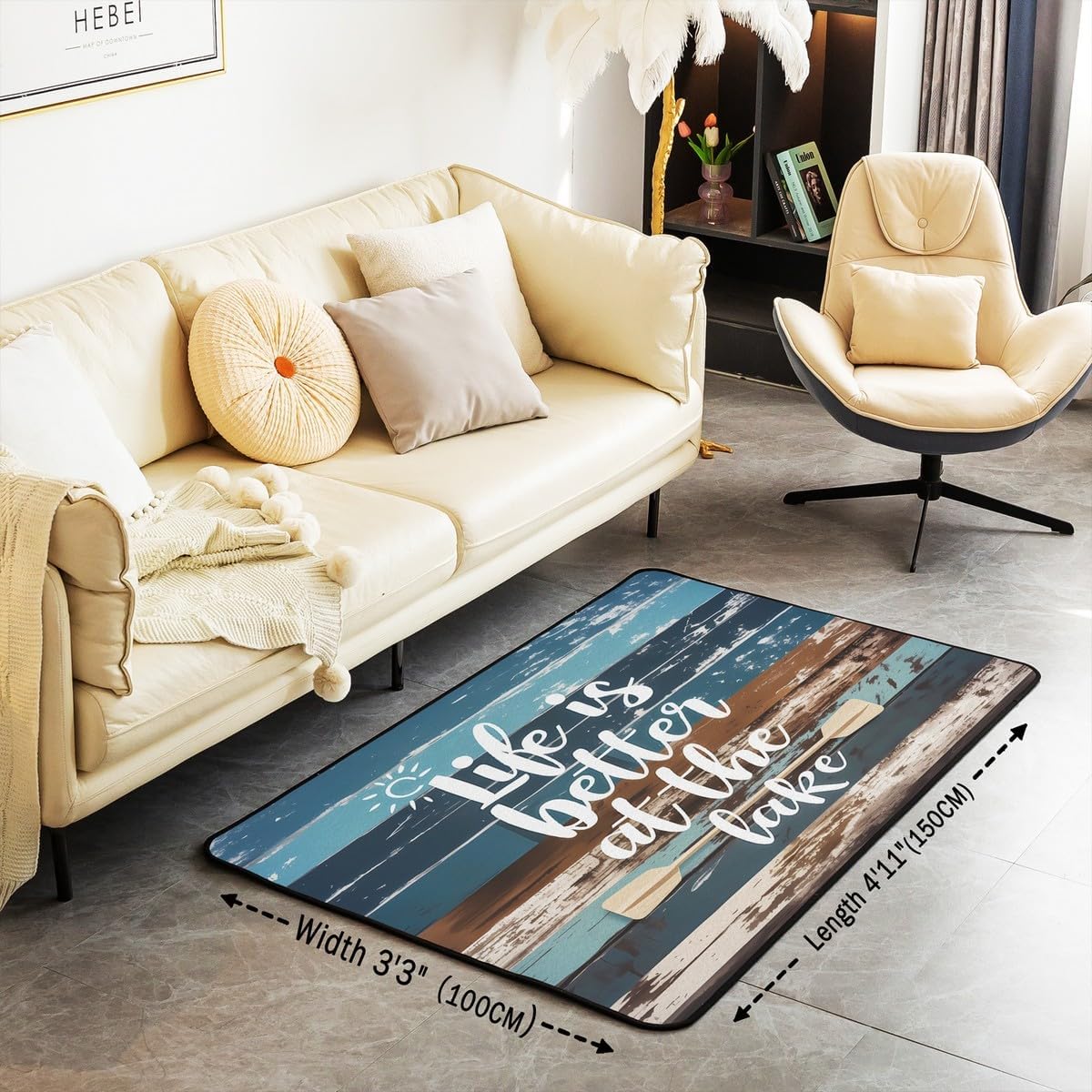 jejeloiu Lake Life Living Room Rugs for Bedroom for Kids Boys Girls Area Rug 3x5 Paddle Decor Carpet Soft Shaggy Absorben Rustic Wooden Indoor Floor Mat Farmhouse Decor Camping