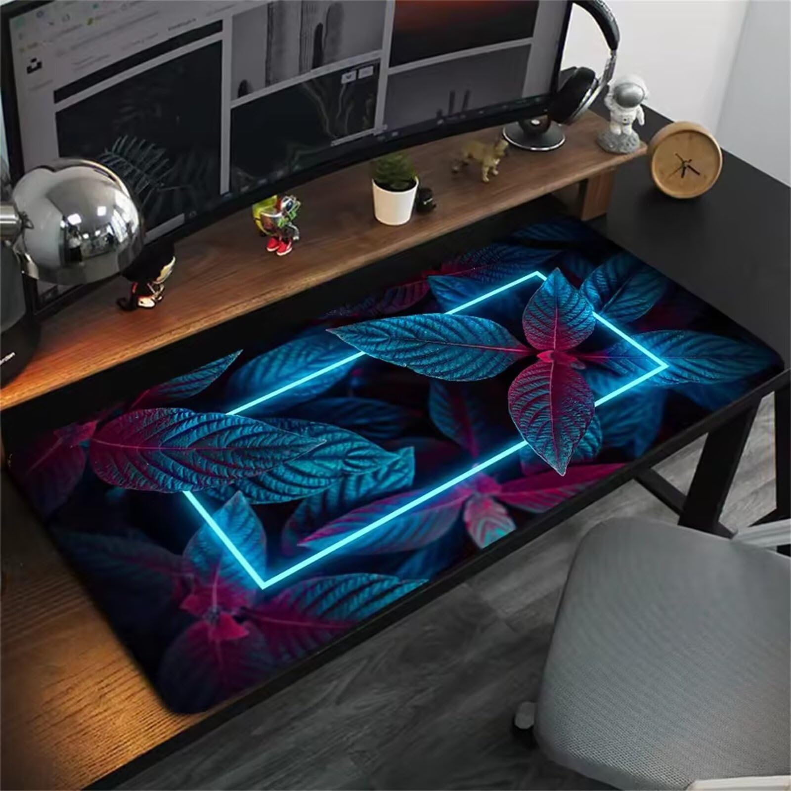 Alfombrilla Ratón Gaming XXL,1500x800x3mm Mouse Pad Gaming,Tapete Escritorio Grande con Bordes Cosidos y Base de Goma Antideslizante Mousepad para Jugadores,PC,Oficina,Hogar(Azul Hoja)