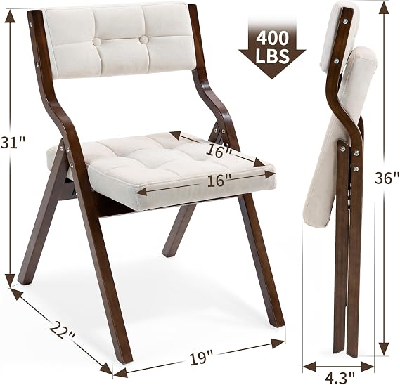 HOMEFUN Folding Chairs with Cushion, 2 Pack, Camel | Portable and Assembled Seat for Guests Kitchen Office Wedding and Party, Camel