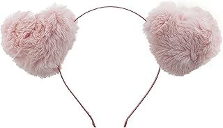 LUX ACCESSORIES Pink Fuzzy Valentine Heart Headband