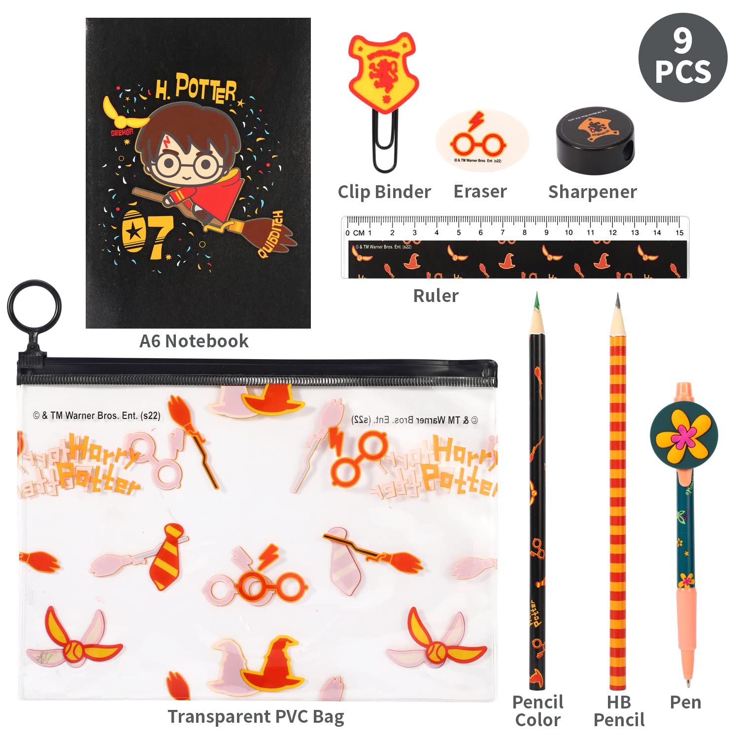 CERDÁ LIFE'S LITTLE MOMENTS Harry Potter 9pcs Transparent Filled Pencil Case Stationery Set Waterproof Boys Girls Kids Children School Travel Exam - Image 2