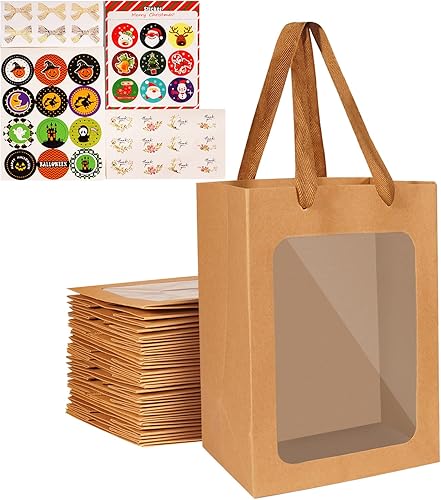 Edinstry Bolsas de regalo transparentes con asas, juego de tamaño mediano con ventana transparente, bolsas de papel para palomitas de maíz, boda, disponible en Yaxa Colombia