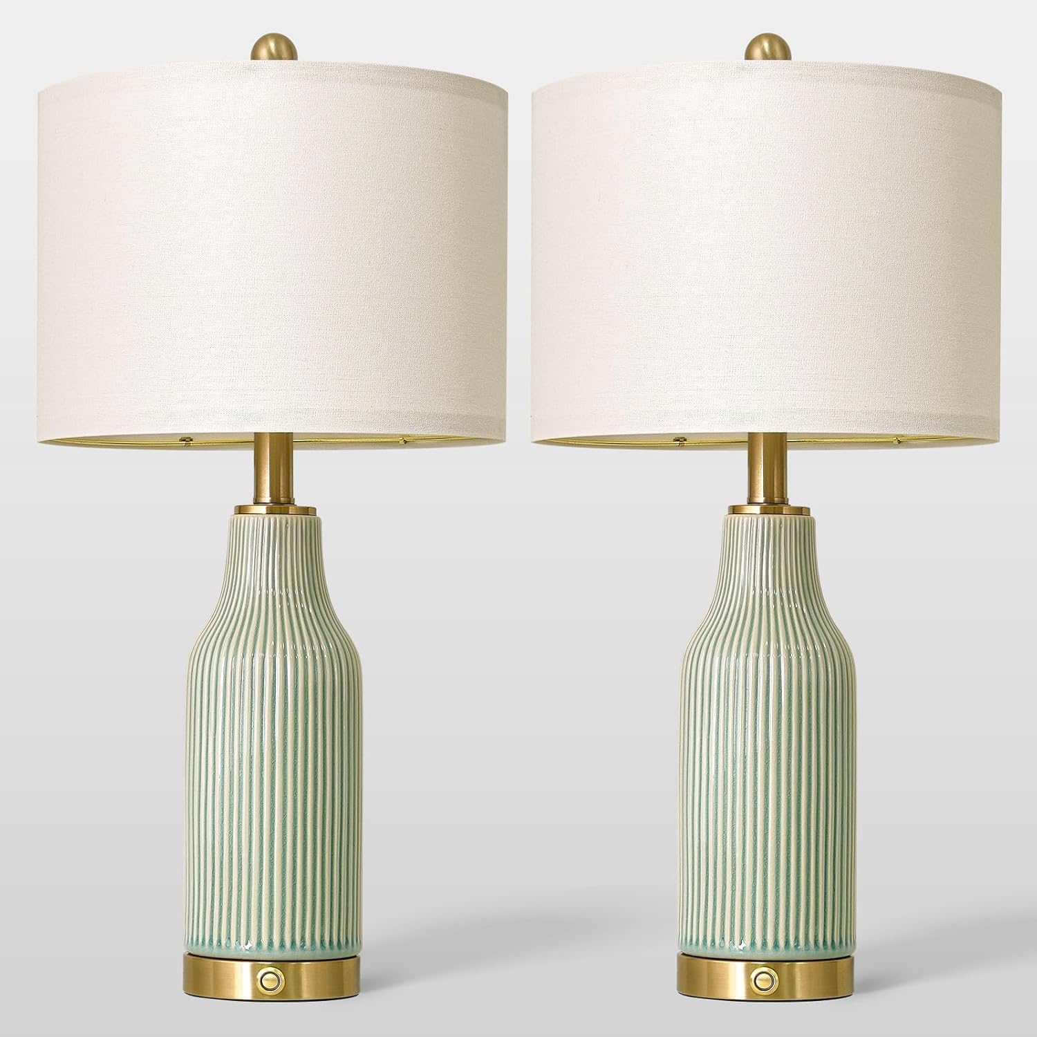 USumkky 24.5" Modern 3-Way Dimmable Touch Control with 5FT Cord and USB A+C Ceramic Lamps Set of 2 Table Lamp for Living Room Bedroom Farmhouse Nightstand Bedside Green