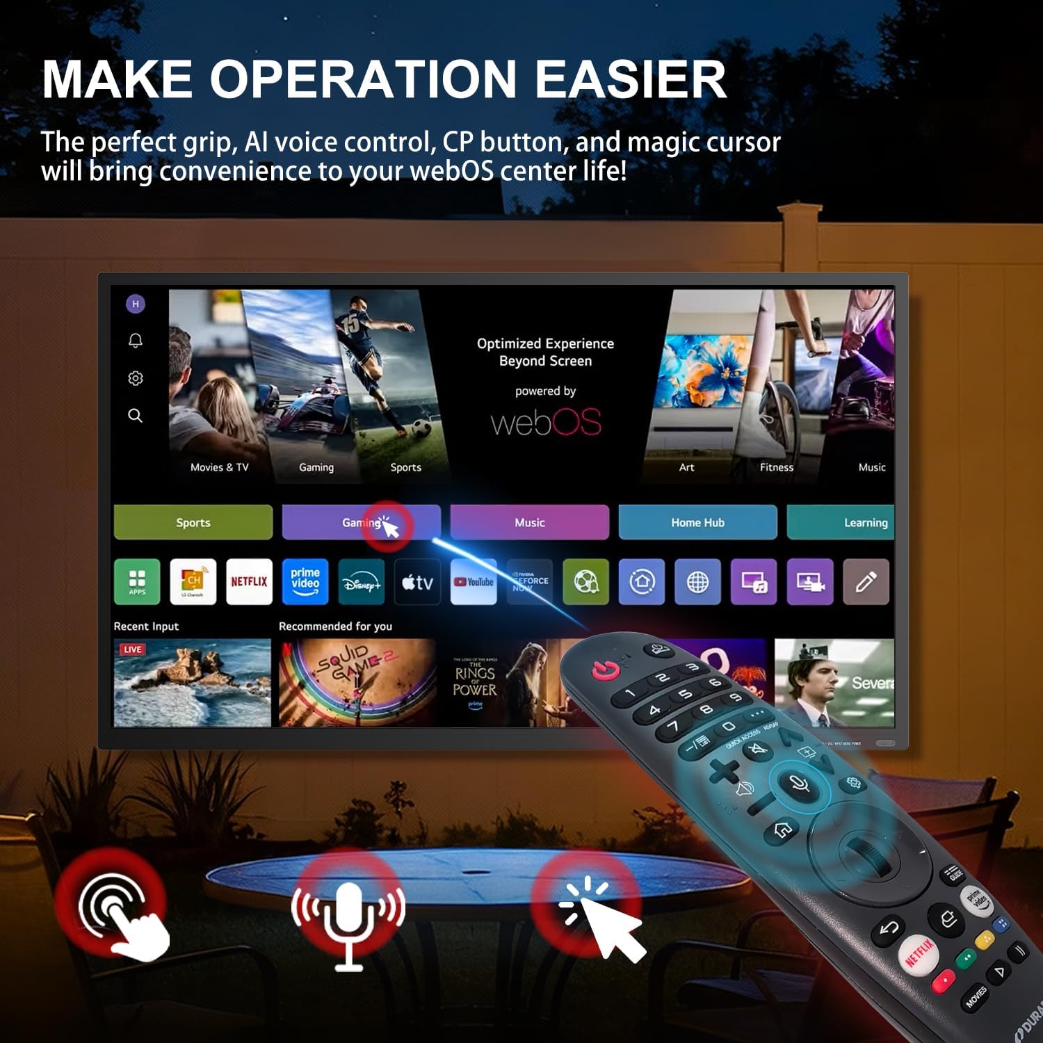 55-in Outdoor TV, 4K Ultra HD Sunlight Display | IP65 Waterproof & Dustproof | for Dolby Surround Sound | Includes Voice Magic Cursor Remote, Designed for Patios & Terraces