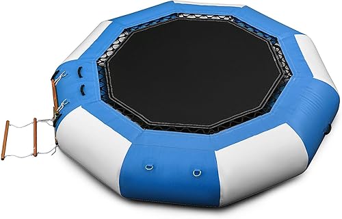 Happybuy Trampolín inflable del agua, gorila inflable redonda del agua con la escalera mecánica, trampolín del agua en azul y blanco para los