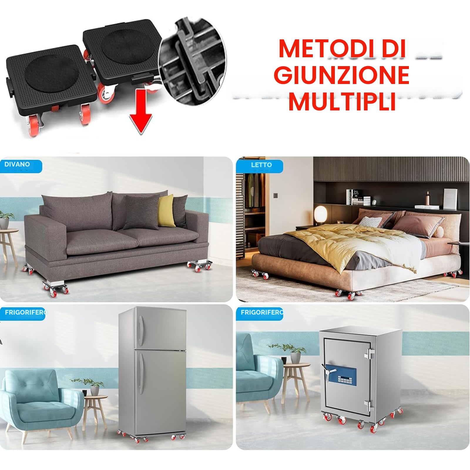 Auauraintt Sollevatore Mobili Pesanti,5 rotelle per mobili e 1 leva di carico,Carico Fino a 300kg,Ruote mobili per mobili pesanti Set di strumenti per spostare mobili per divano,frigorifero,lavatrice