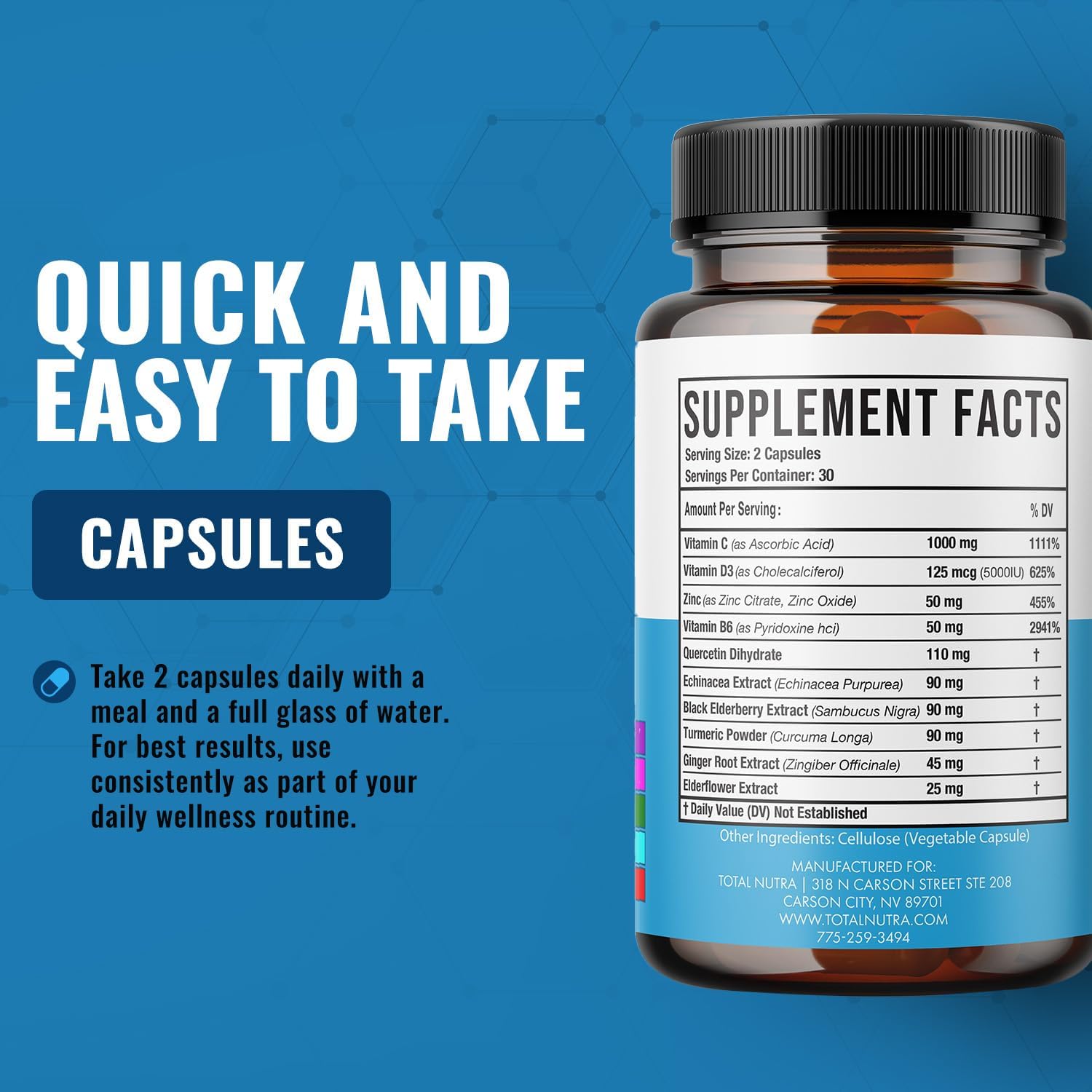 10-In-1 Immune Support Supplement: Immune Boosters for Adults & Kids Daily Immunity Defense with Key Immune System Vitamins Zinc, Vitamin C and D, Plus Elderberry, Quercetin, Echinacea & More, 60 Caps - Image 6