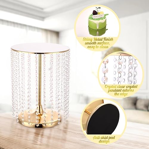 Miniatura 3 de Juego de 6 soportes de metal para tartas con colgante de cristal, plato redondo para exhibición de postres, pedestal para bodas, fiestas,