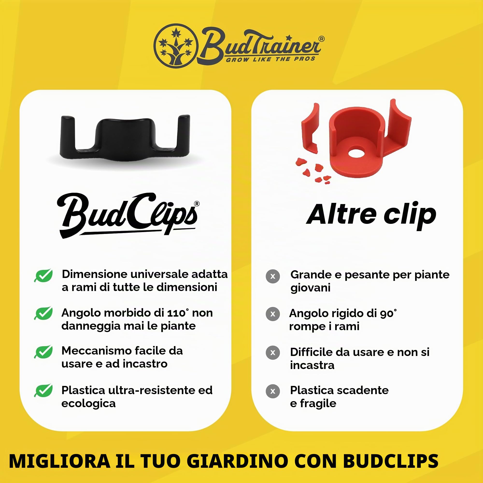 BudClips - Confezione da 20 clip LST per allenamento a basso stress, misura universale, adatte a qualsiasi ramo, realizzate in plastica riciclata al 100%, design ergonomico, non danneggiano