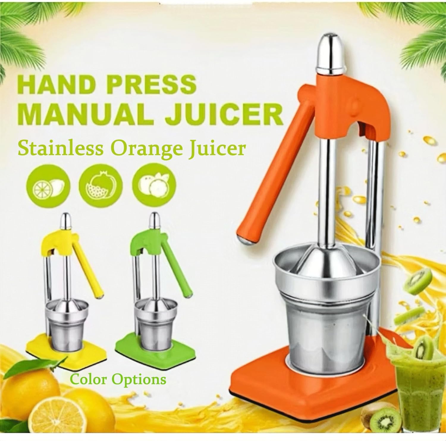 Juicer Hand Press, Heavy-Duty Stainless Steel Manual Juicer for Oranges, Lemons and Pomegranates, Easy Hand-Crank Juice Extractor for Home Kitchen (Red)