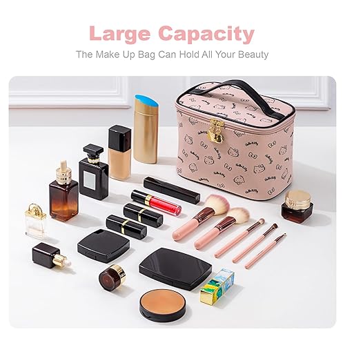 Miniatura 10 de Vimanllie Bolsa de cosméticos de viaje, bolsa de lavado de maquillaje con organizador de cremallera, portátil, con asa, bolsa de almacenamiento con