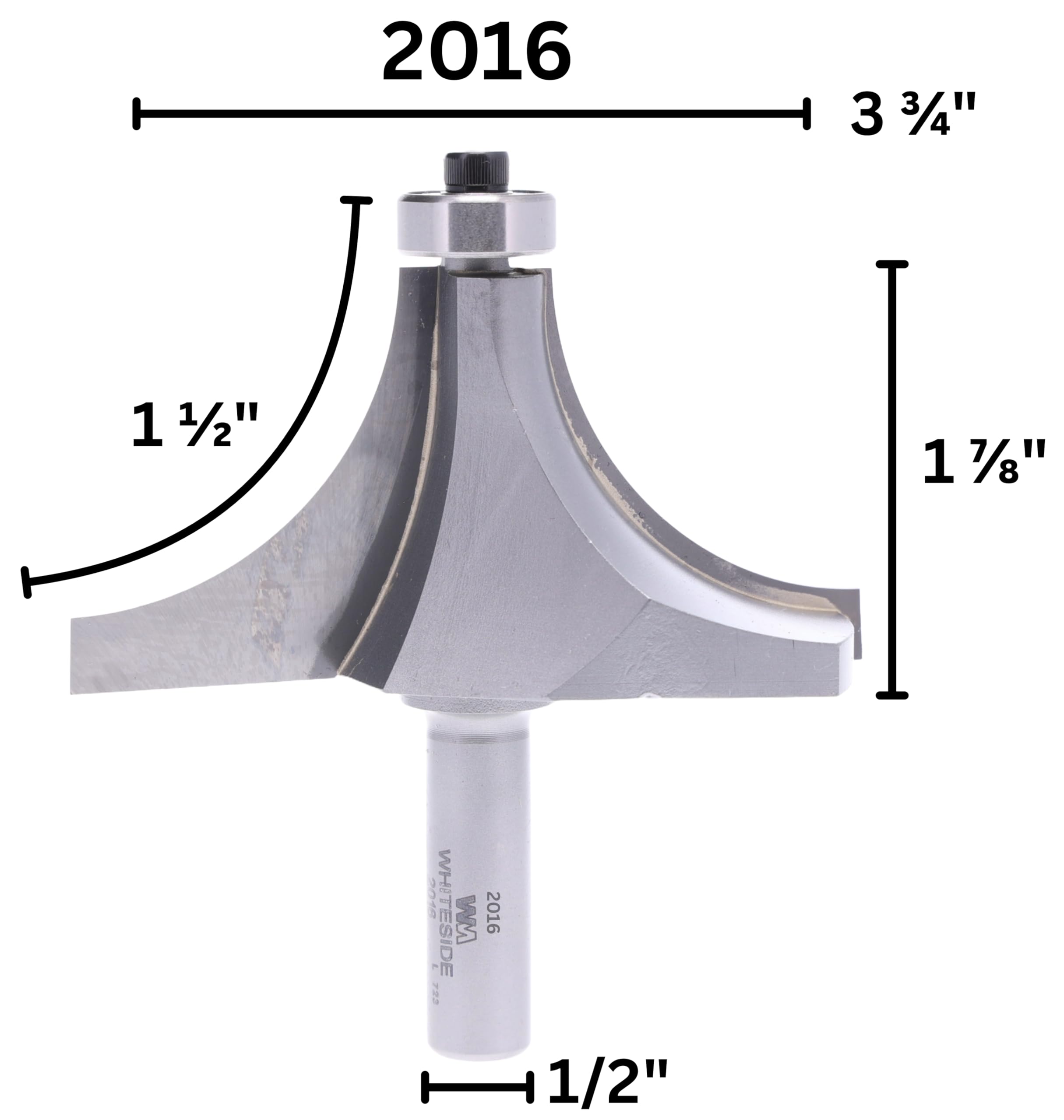 Whiteside Router Bits 2016 Round Over Bit with Ball Bearing