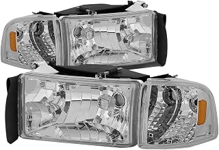 DNA MOTORING HL-OH-DR944P-CH-AM Chrome Amber Headlights Replacement For 94-02 Ram