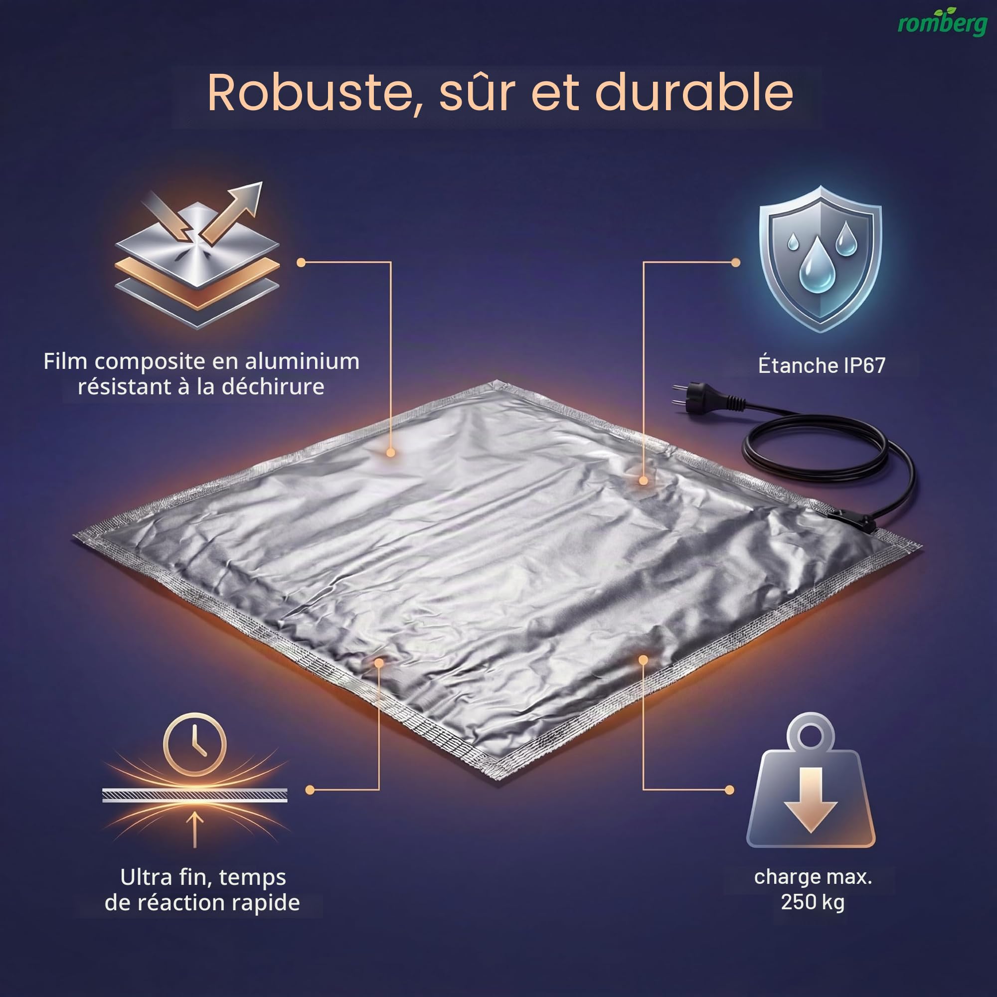 Romberg Skinnyheat - Tapis Chauffant pour Tente de Culture - 95 x 95 cm - 135 W - Convient pour Tente de Culture de 100 x 100 cm - Tapis Chauffant pour Serre et Plantes - pour la Culture - IP67