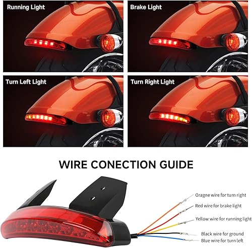 Miniatura 2 de Rich Choices Luz trasera de freno LED para motocicleta con guardabarros trasero cortado, placa de matrícula, luz trasera de parada, luz de