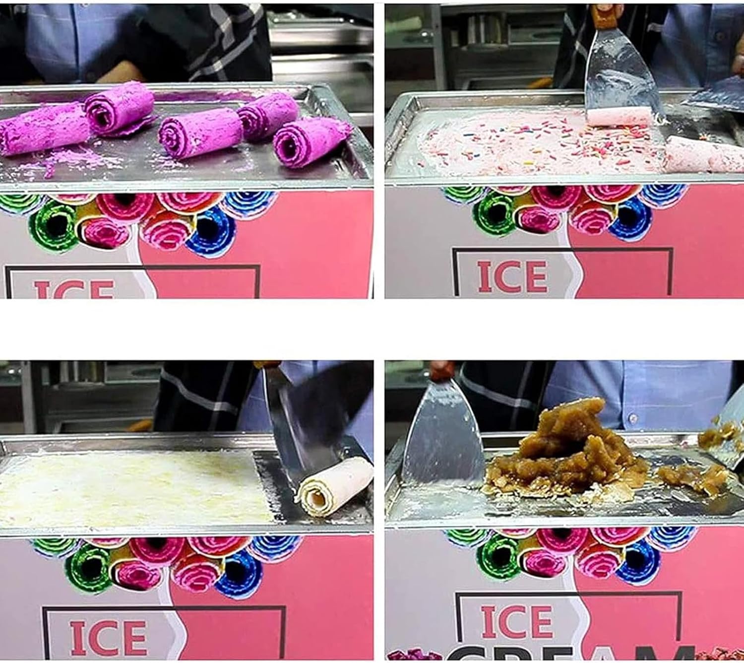 Electric Ice Cream Roll Maker，Commercial Rolled Ice Cream Maker, Automatic Pan Roller with 2 Ice Cream Shovels, Yogurt Fry Ice Cream Machine for Simple Homemade Rolled Ice Cream