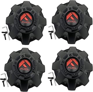 Lavnox for Fuel Matte Black with RED Emblem Wheel Center Cap 1001-63MBQ with Screws and Installation Tools Set of Four (4)