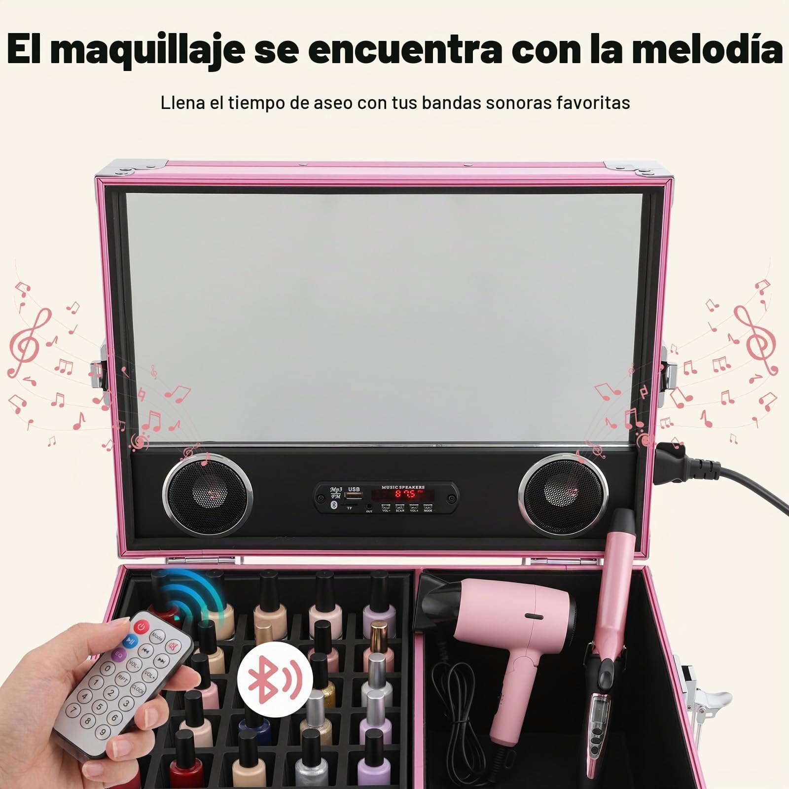 Maleta de maquillaje rosa para cosméticos, para peluquería, maletín de maquillaje, maletín de uñas, estuche de belleza, peluquero, maletín con ruedas