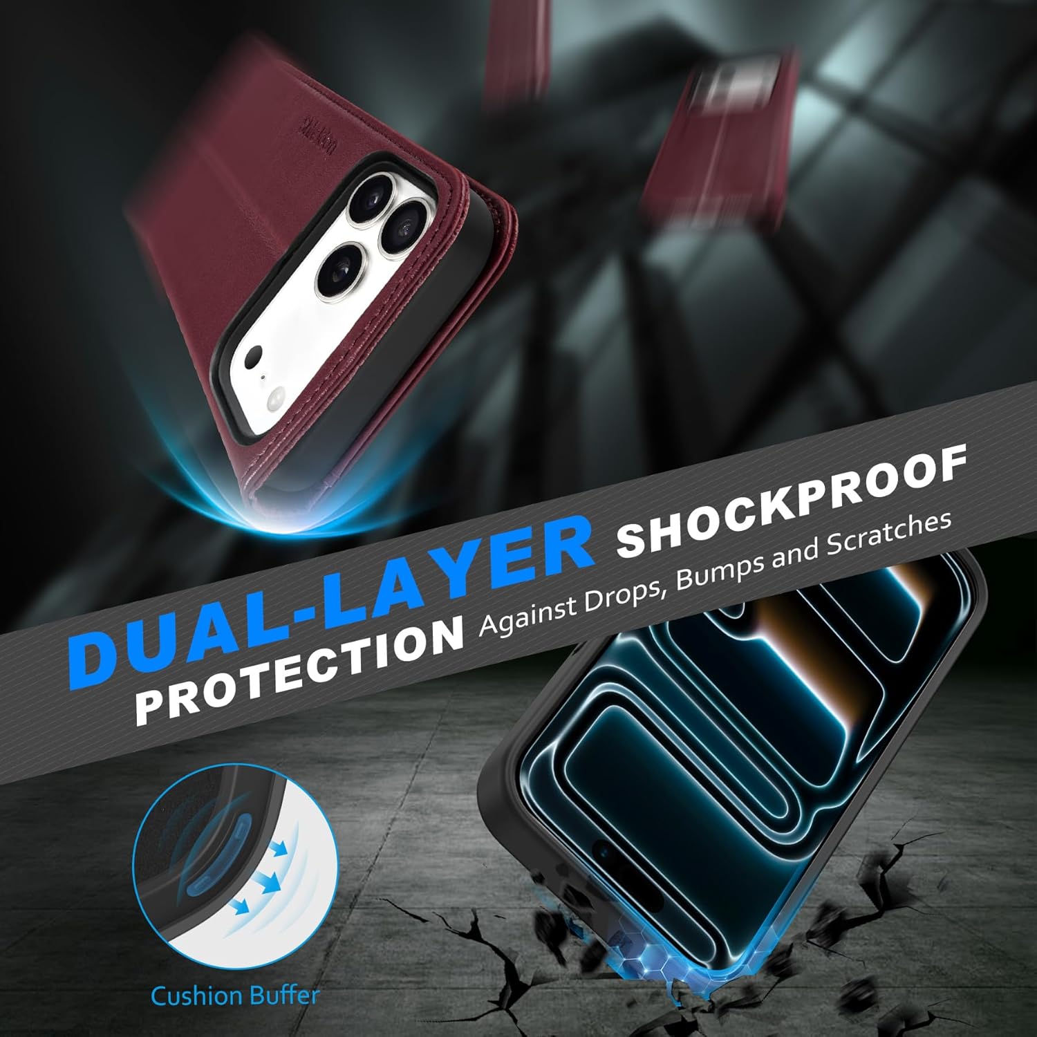 SHIELDON Detachable Wallet Case for iPhone 17 Pro Max 6.9-inch | Genuine Leather, 2-in-1 Folio Magnetic Cover, Wireless Charging, RFID Blocking Credit Card Slot, Kickstand, Shockproof - Wine Red