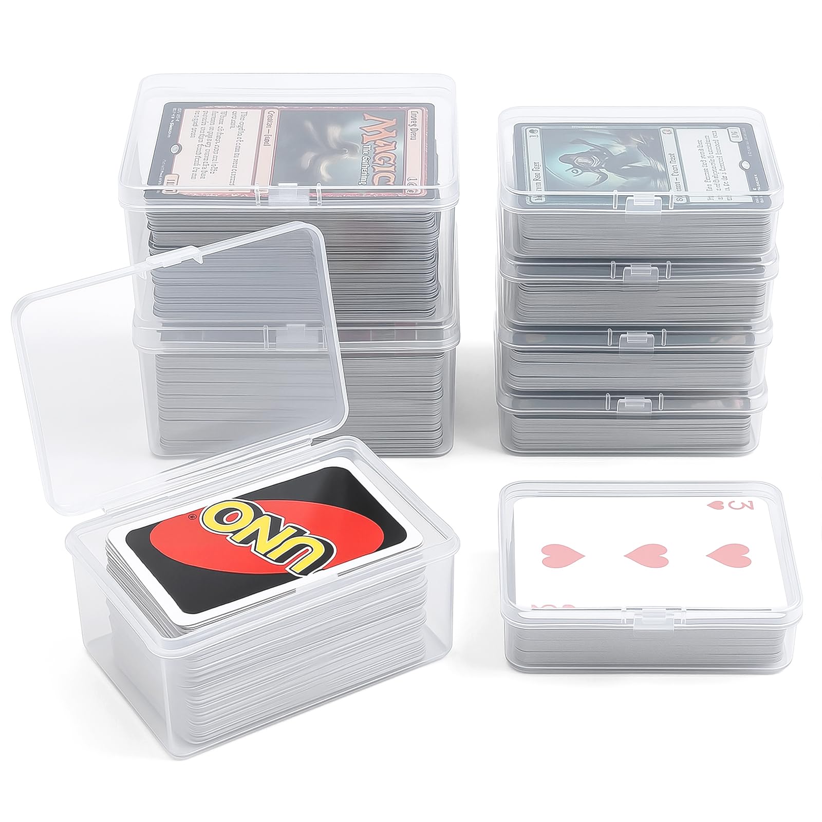 neotidy Playing Card Storage Box Set of 6, Clear Plastic Playing Card Cases Organizer with Snap Lid, Mixed Sizes Card Game Storage for UNO Cards, Standard Decks, Trading Cards, Card Game Holder Case