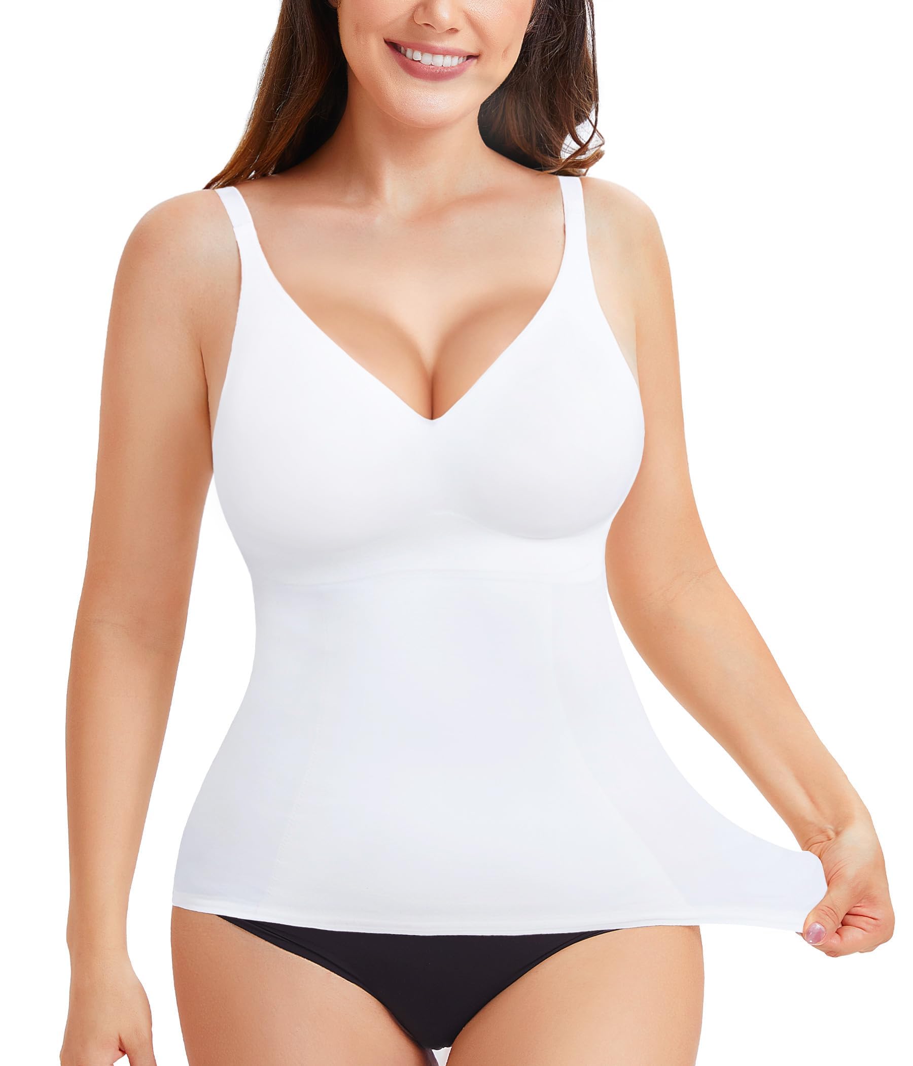 Gotoly Camiseta sin mangas moldeadora para mujer, con control de abdomen, camiseta de compresión adelgazante con correas ajustables