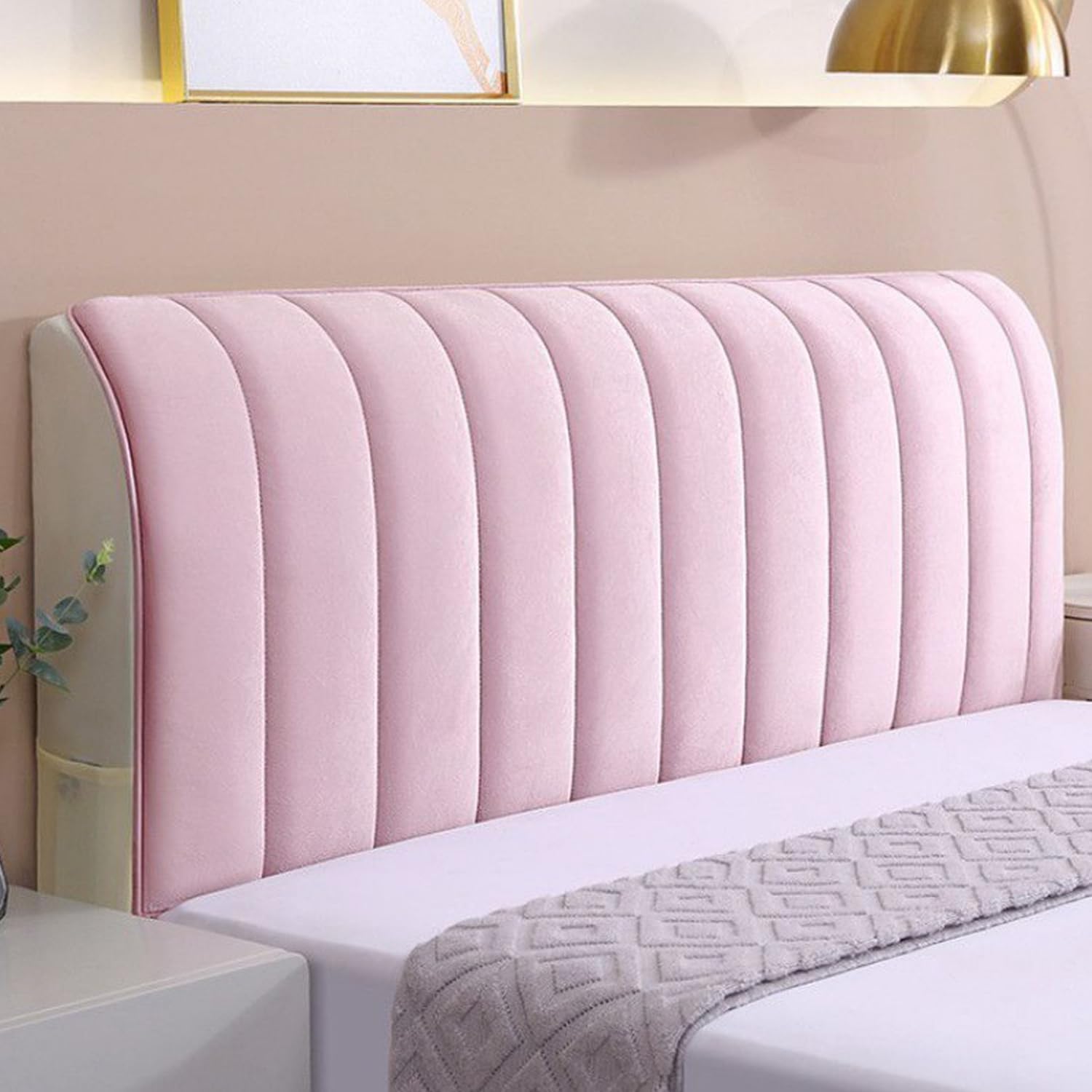 Velvet Bed Headboard Cover for Queen Dustproof Stretch Bed Headboard Slipcover King Thicken Headboard Cushion Cover Simple Protector Cover for Upholstered Headboard,Pink,1.9m
