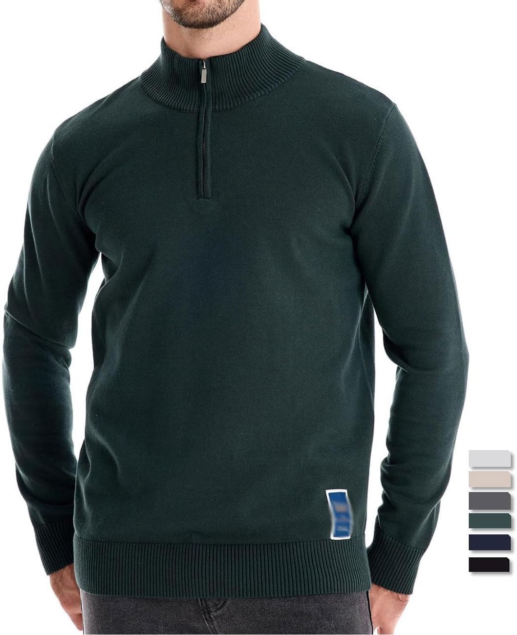 Solid Color Cotton Sweater Men's Stand Up Collar Half Zipper Slim Fit Knitted Sweaters Top